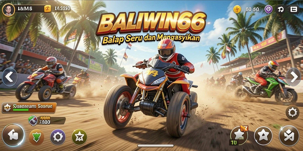 Tangkapan layar utama BALIWIN66 menampilkan aksi balapan yang mendebarkan.
