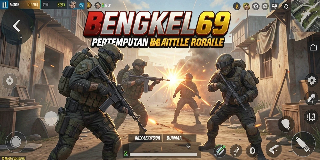 Screenshot gameplay BENGKEL69 menampilkan aksi intens Battle Royale.