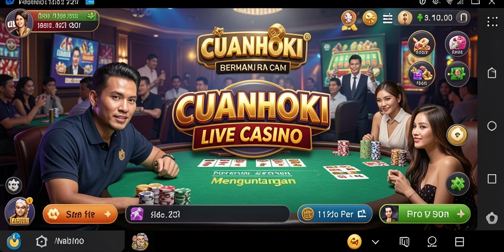 Screenshot gameplay CUANHOKI menunjukkan dealer profesional dan suasana kasino yang hidup.