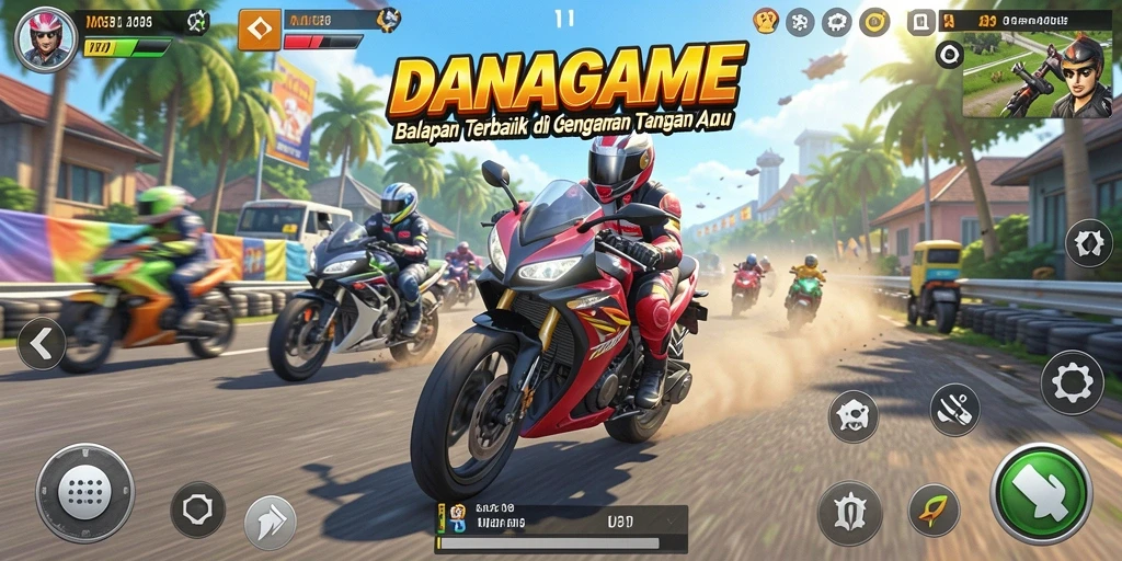 Tampilan seru gameplay balapan motor di DANAGAME.
