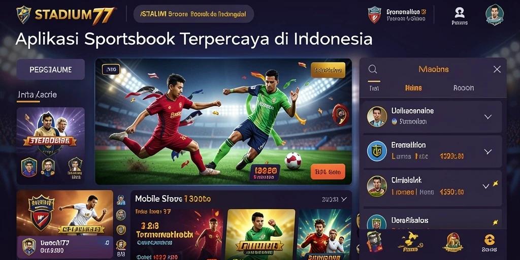 Tampilan menarik dari antarmuka STADIUM77 untuk taruhan olahraga.
