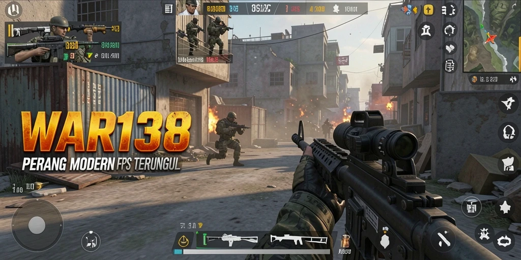 Screenshot menunjukkan pertempuran intens dalam game FPS.